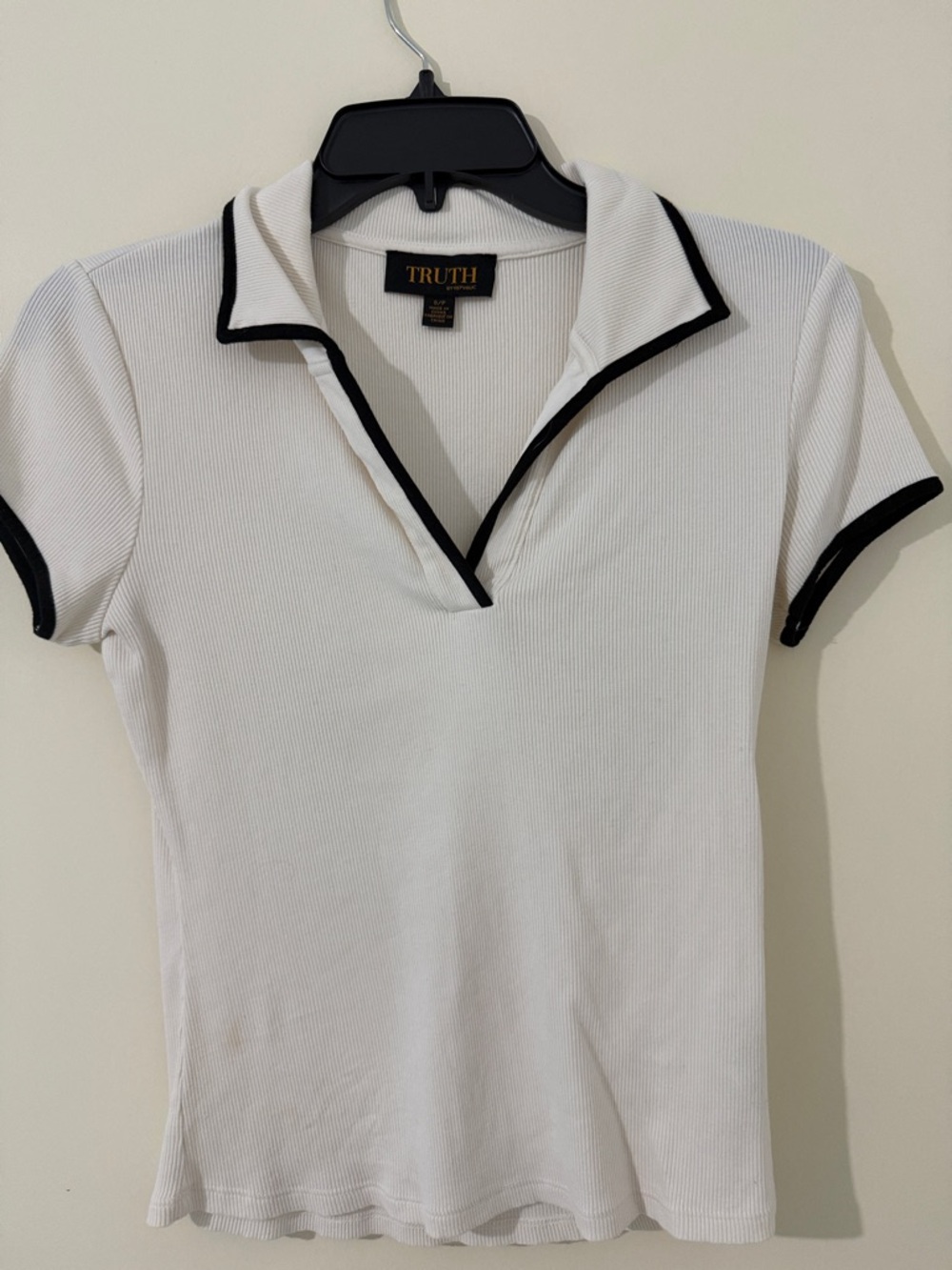 TRUTH White Short-Sleeve Ribbed Polo Top with Black Trim